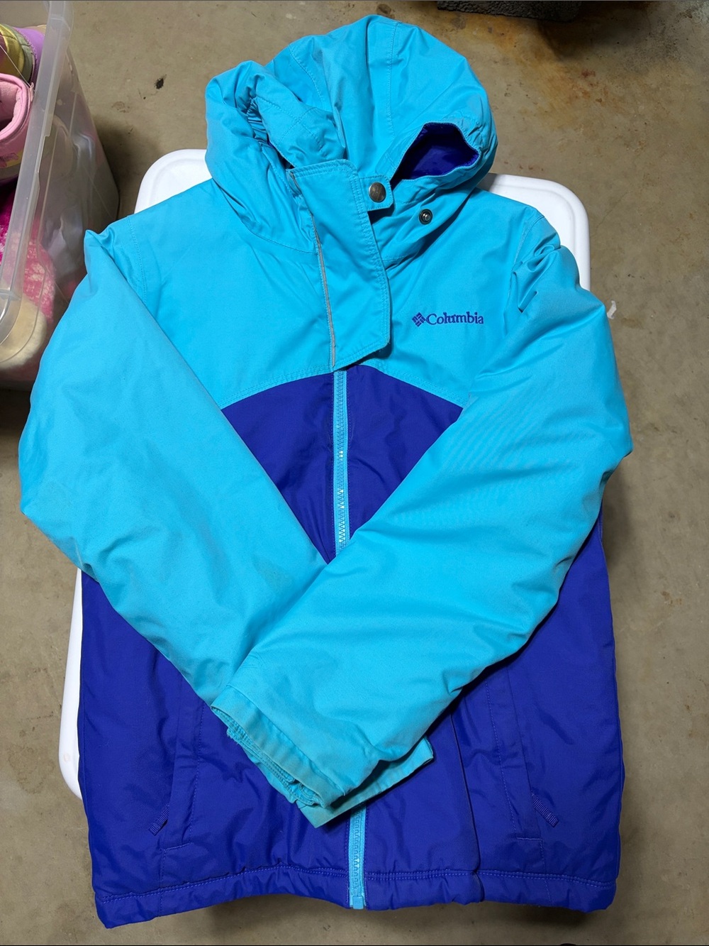 Columbia Kids' Turquoise & Royal Blue Hooded Winter Jacket - Size 10/12